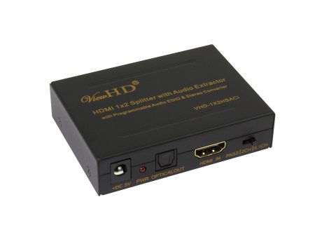 ViewHD HDMI 1x2 Splitter with Integrated Audio Extractor and D2A Stereo Audio Converter | Support Digital TOSLINK and Analog L R Stereo Audio Outputs | VHD-1X2HSACi For Discount