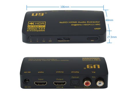 U9 ViewHD Latest HDMI v2.0 Audio Extractor |RCA L R Stereo Analog Audio Output | SPDIF Toslink Optical Digital Audio Output Dolby Digital Plus | 4K@60Hz HDR Dolby Vision | HDCP 2.2 | ARC | Model: UAEP Online Sale