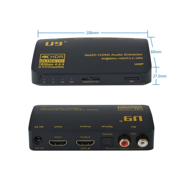 U9 ViewHD Latest HDMI v2.0 Audio Extractor |RCA L R Stereo Analog Audio Output | SPDIF Toslink Optical Digital Audio Output Dolby Digital Plus | 4K@60Hz HDR Dolby Vision | HDCP 2.2 | ARC | Model: UAEP Online Sale