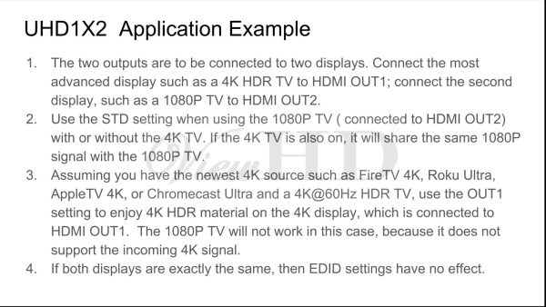 ViewHD Ultra HD | HDMI 2.0 | HDCP 2.2 | 4K@60Hz | 1x2 Splitter | One Input to Two Outputs | Support HDR and Dolby Vision | Model: UHD1X2 Cheap