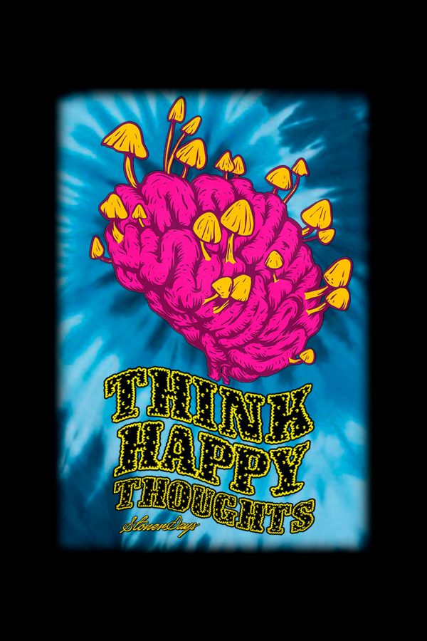 StonerDays Think Happy Thoughts Blue Tie Dye T-Shirt For Sale