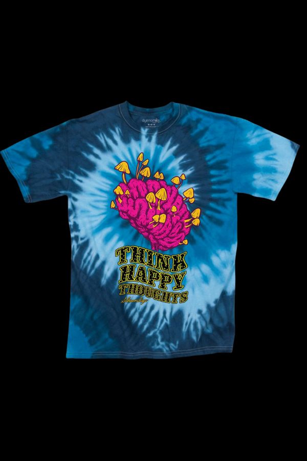 StonerDays Think Happy Thoughts Blue Tie Dye T-Shirt For Sale