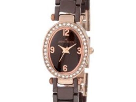 Anne Klein Women s Crystal Accented Bezel Brown Ceramic Quartz Watch 10 9704RGBN on Sale