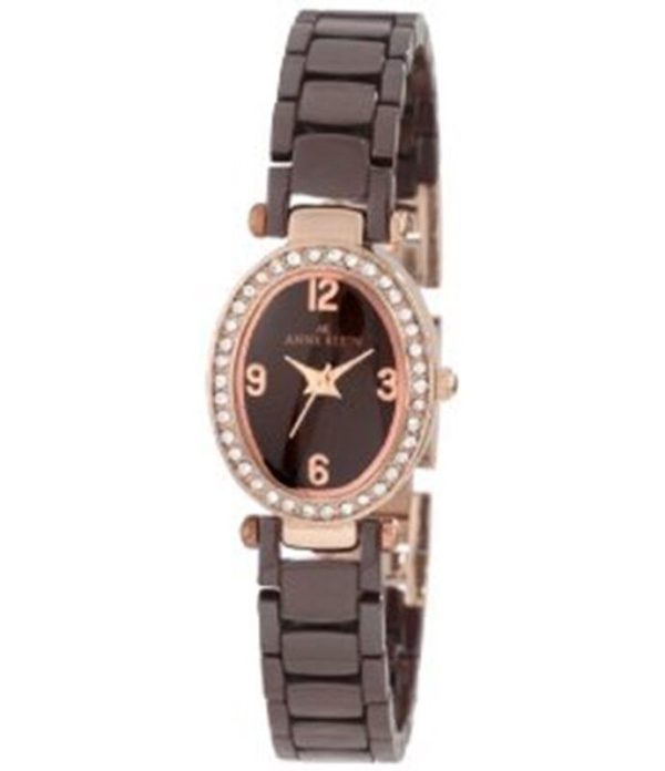 Anne Klein Women s Crystal Accented Bezel Brown Ceramic Quartz Watch 10 9704RGBN on Sale